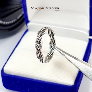 สินค้า 🎁 แหวนถัก รมดำ / แหวนเงินแท้ 92.5% แหวนแฟชั่น สไตล์วินเทจ แหวนเงินแท้ 100 Major silver  :  E-V-Braid-2