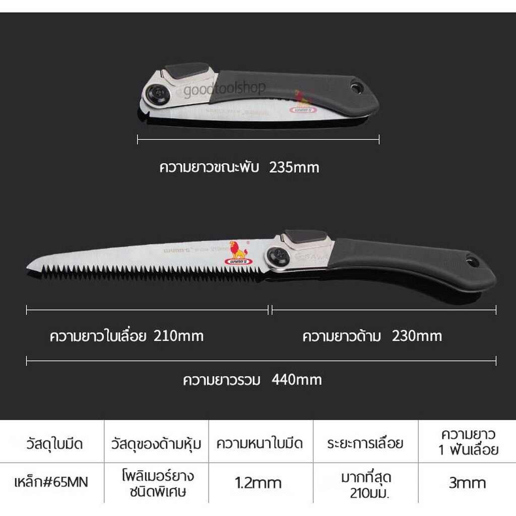 ภาพสินค้าเลื่อยพับ 8นิ้ว ฟัน3คม คม3ด้าน G SAW เหล็ก65MN อย่างดี เลื่อยไม้ WYNN'S อย่างดี จากร้าน goodtoolshop บน Shopee ภาพที่ 2