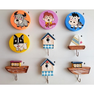 ที่แขวนกุญแจติดผนัง ทำจากไม้ วาดและเพ้นท์สี Wooden Key Holder Wall Hanger Hook Draw and Paint