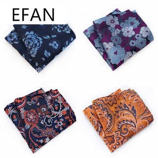 Efan ผ้าเช็ดหน้า ผ้าโพลีเอสเตอร์ พิมพ์ลายดอกไม้ ทรงสี่เหลี่ยม ขนาด 25*25 ซม. สําหรับผู้ชาย