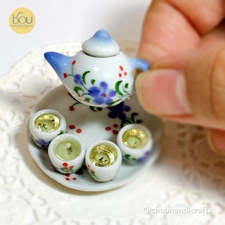 ของจิ๋ว ชุดกาน้ำชาจิ๋วพร้อมน้ำชา โมเดลกาน้ำชา ถ้วยน้ำชา ตกแต่ง ถวาย เจ้าแม่กวนอิม เทพเจ้าจีน สิ่งศักดิ์สิทธิ์