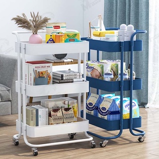 สินค้า [รุ่นฮิต] ชั้นวางของ3ชั้น พร้อมล้อเลื่อน+ที่จับ รถเข็นอาหาร Rolling Cart Shelf ชั้นวางโครงเหล็ก กันสนิม ++พร้อมส่ง++