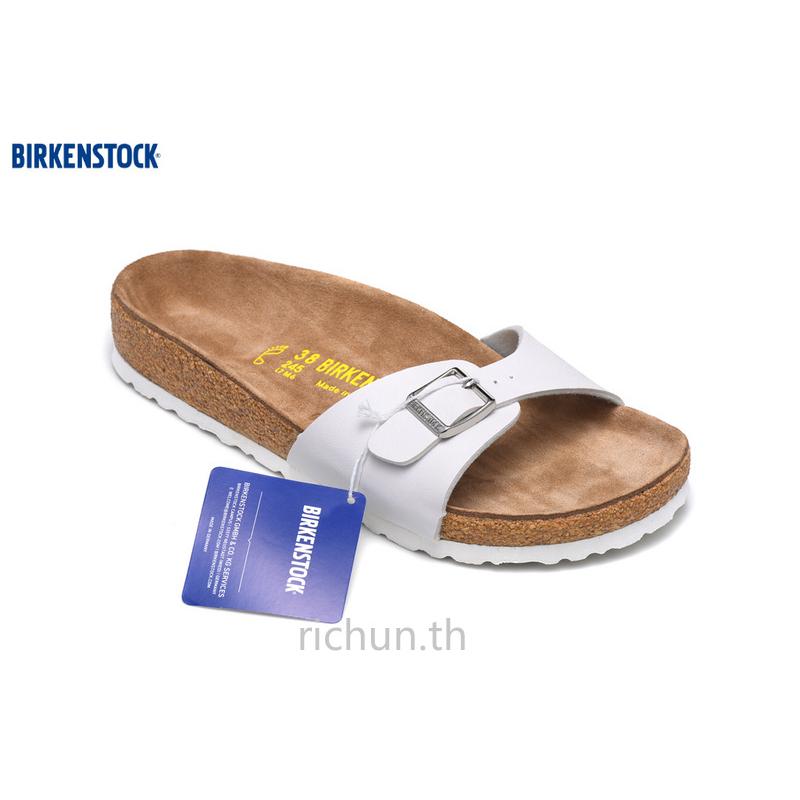 รองเท้าแตะคอร์ birken ผู้หญิงหนังหนังใบหน้าลาก 34-41 (สีขาว/สีขาวด้านล่าง）