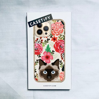 Casetify X เคสนิ่ม ลายดอกไม้ แมว สีเบจ สําหรับ IPhone 14 13 12 11 Pro MAX Mini XS MAX XR X SE 6 6S 7 8 Plus