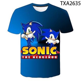 เสื้อยืดแขนสั้นลําลอง พิมพ์ลายการ์ตูนอนิเมะ Sonic The Hedgehog 3 มิติ สําหรับเด็กผู้ชาย และเด็กผู้หญิง