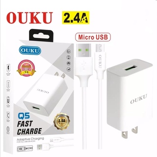 ราคาถูก💥 OUKU Q5 2.4A ชาร์จเร็ว ของแท้100% ชุดชาร์จFast charge สายแพรพร้อมหัวปลั๊ก สำหรับ Micro TypeC ip มีประกัน