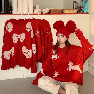 Ahoyeap Christmas red sweater lazy wind foreign style wear womens autumn and winter new long sleeve padded sweater jacket
