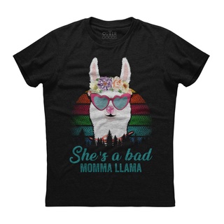 เสื้อยืดโอเวอร์ไซส์Tee Llama Mama Shes A Bad Momma Mens Short Sleeve Cotton Black T-Shirt Hot แนวโน้มบุคลิกภาพ teeS-3XL