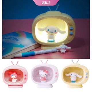 SANRIO โคมไฟตั้งโต๊ะ LED รูปการ์ตูนอนิเมะ Kuromi My Melody Cinnamoroll Kt Mini Tv น่ารัก เหมาะกับของขวัญ สําหรับตกแต่งห้องนอนเด็กผู้หญิง