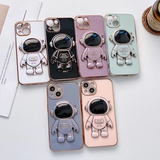 เคสนักบินอวกาศมีขาตั้ง สำรับรุ่นiPhone 6 6s 6plus 6splus 7 8 se2 se3 7plus 8plus 14 pro max นิ่มเคสสิชิโคนขอบตรงกันกล้อง