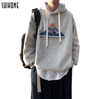 ภาพหน้าปกสินค้าSuikone เสื้อผ้าผช 2022 เสื้อสเวตเตอร์พิมพ์ลายภูเขาหิมะสำหรับผู้ชายเวอร์ชั่นเกาหลีคู่ ins หลวม hoodie สเวตเตอร์ ซึ่งคุณอาจชอบราคาและรีวิวของสินค้านี้