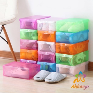 Ahlanya แผ่นกล่องใส่รองเท้าพลาสติกใส   กล่องจัดระเบียบ กล่องรองเท้าพับได้ กล่องรองเท้า Colour Transparent Shoe Box