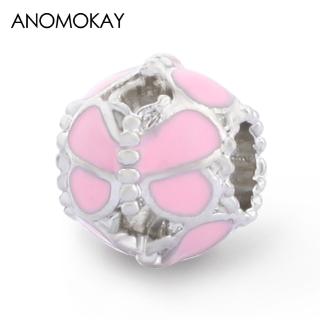 anomokay ลูกปัดสีชมพูลายผีเสื้อน่ารัก diy