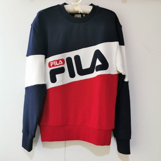 แท้ 💯 ใหม่ เสื้อ Fila Sweatshirt แขนยาว สีกรม/ขาว/แดง XXS อก 36
