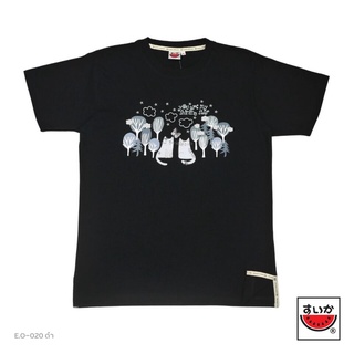 เสื้อแตงโม (SUIKA) เสื้อยืดคอกลมแขนสั้นลายปักแมวต้นไม้น้องแมว ( E.O-020 )