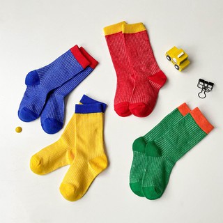 4 pairs ถุงเท้าเด็กหลากสี Kids multi colour socks สบายและสดใส ปลอดภัยสำหรับเด็ก Cotton blend fabric safe and comfortable