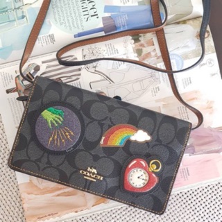 กระเป๋า COACH F39268 Wizard of Oz Patches Foldover Clutch Crossbody Purse Bag