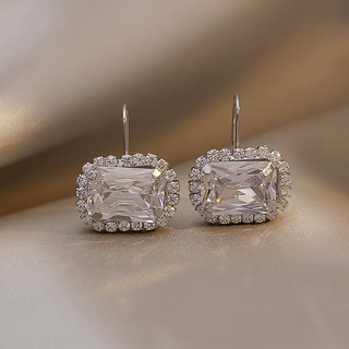 Japanese and Korean style geometric square crystal diamond ear hooks east gate design earrings temperament earrings for