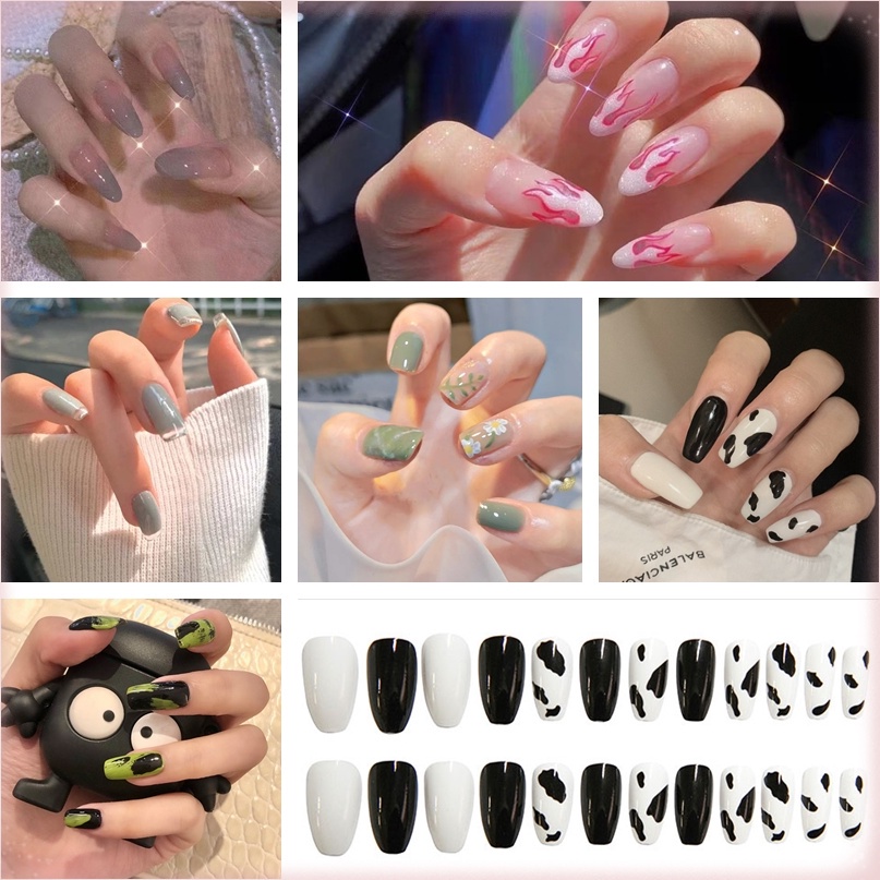 r-series-เล็บปลอม-ลายม้าลาย-เสือดาว-สีขาว-สําหรับตกแต่งเล็บ-diy-24-ชิ้น-ต่อกล่อง