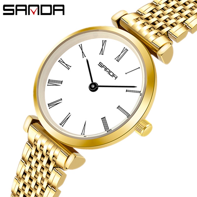 sanda-นาฬิกาข้อมือควอตซ์แฟชั่น-สายแสตนเลส-กันน้ํา-แบรนด์หรู-สําหรับผู้หญิง