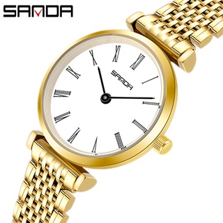 Sanda นาฬิกาข้อมือควอตซ์แฟชั่น สายแสตนเลส กันน้ํา แบรนด์หรู สําหรับผู้หญิง