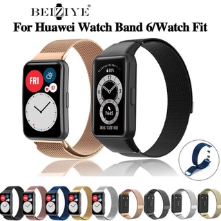 ภาพหน้าปกสินค้า{beiziye}HUAWEI Band 6 pro smart band huawei band 6 สายนาฬิกาสแตนเลส สำหรับ huawei watch fit smart watch ที่เกี่ยวข้อง