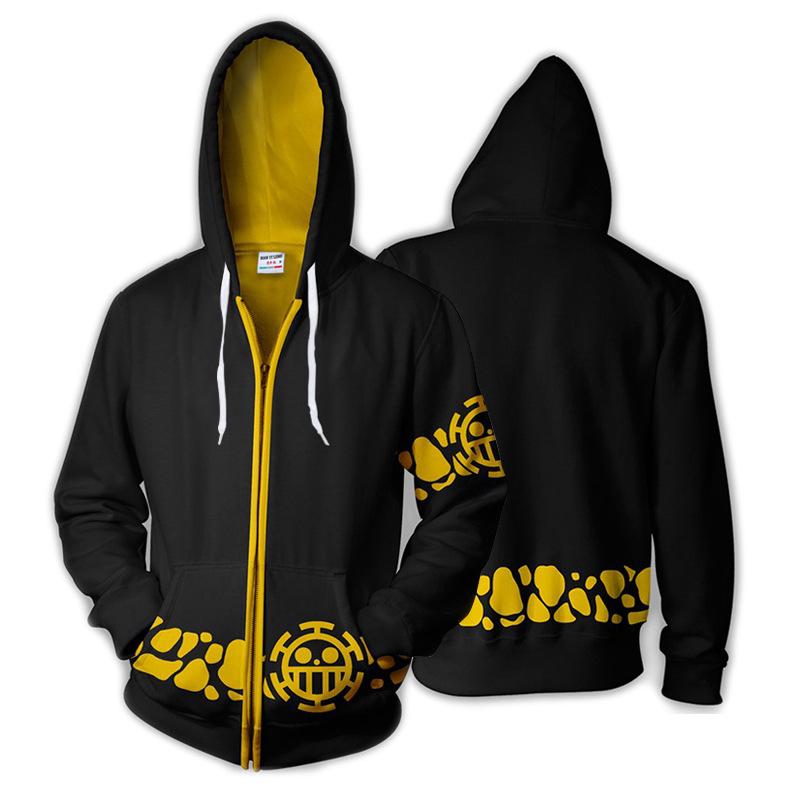 3D One Piece Trafalgar D กฎหมายน้ำพิมพ์แฟชั่นผู้ชายแจ็คเก็ตเสื้อกันหนาวหมวกเสื้อ