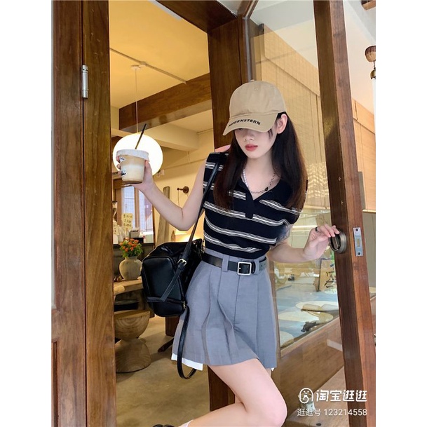 Ey_official#358#เสื้ิอครอปไหมพรมคอปกแขนกุดกลายทาง+ลายพื้นแมทช์กับอะไรก็ ...