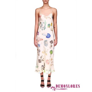 Demonlores-Women´s Summer Sleeveless Spaghetti Strap V Neck Mushroom Print Long Dress
