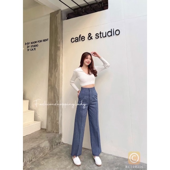 new-กางเกงยีนส์-ลายริ้ว-ผ้าเบานิ่มไม่หนามาก-ใส่สบายเอวสูงเลยสะดือ-ใส่สบายไม่รัดต้นขา-พรางหุ่นดีมาก