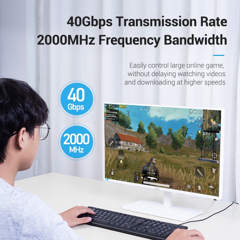 ภาพประกอบของ Vention ใหม่ สายเคเบิลเครือข่าย CAT8 Lan SSTP 40Gbps ความเร็วสูง 2000Mhz CAT 8 IKA IKC สีดํา