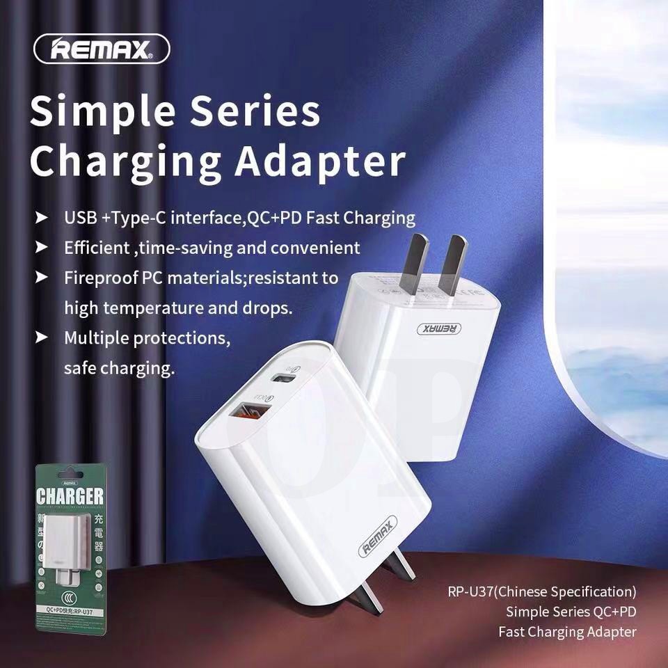 remax rp-u37 หัวชาร์จไฟบ้าน ปลั๊กชาร์จQC+ PD fast charging simple ...