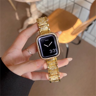 สายนาฬิกาข้อมือสเตนเลส ประดับเพชร พร้อมเคส สําหรับ Apple Watch Ultra 8 se 7 6 5 4 3 iWatch 49 มม. 45 มม. 44 มม. 40 มม. 41 มม. 42 มม. 38 มม.