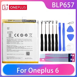 Original แบตเตอรี่ OnePlus ,5T,6,A5010,A6000,A6003(BLP657) Oneplus 6 A6001 แบตเตอรี่ BLP657 3300MAh เครื่องมือฟรี