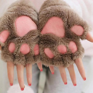 ถุงมือสตรีลายอุ้งเท้าหมี / ถุงมือสั้น Mitten / ถุงมือครึ่งนิ้ว