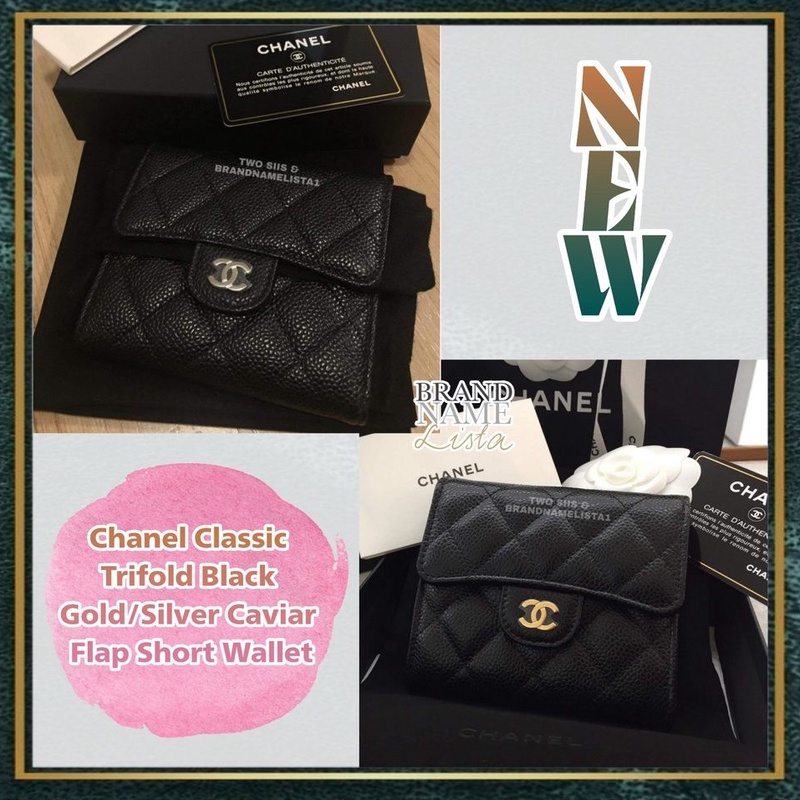 สอบถาม-ก่อน-กด-ซื้อ-แท้-new-chanel-classic-trifold-black-gold-silver-caviar-flap-short-wallet