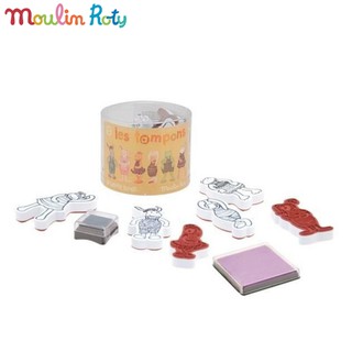 Moulin Roty ชุดตัวปั้มยาง Stamper ลายสัตว์ กล่องกลมเหลือง MR-632643