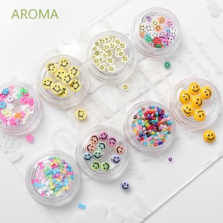 Aroma เครื่องประดับตกแต่งเล็บลายการ์ตูนหน้ายิ้ม 3D Diy