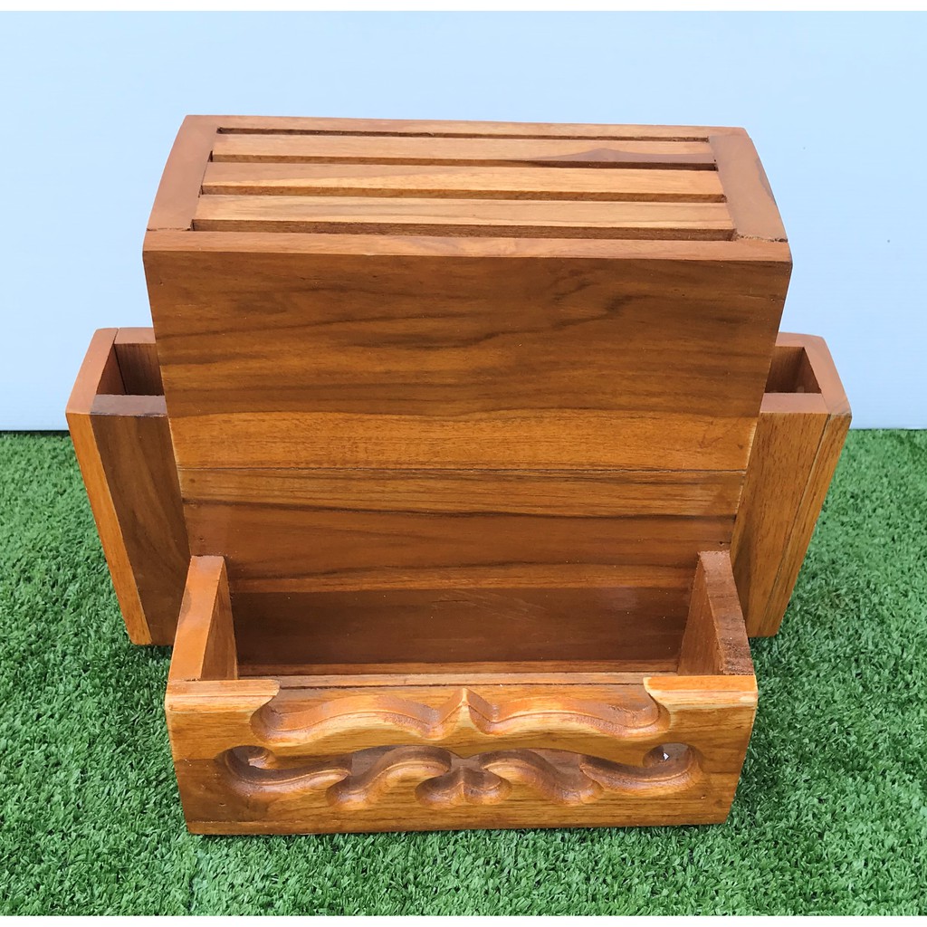 ถูกที่สุด-dokbuashop45-เสียบมีด-ไซส์ใหญ่-17x30x23-ซม-ทำสี-ไม้สักแท้-1ออเดอร์-ไม่เกิน-1ชิ้น