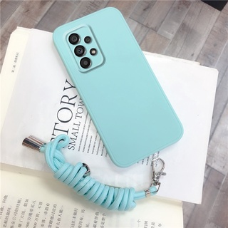 Ready Stock 2022 เคส Samsung Galaxy A53 A73 A13 A23 A33 M33 M23 4G 5G New  TPU Skin Feel with Strap Rope Soft Case Simple Solid Color Back Cover เคสโทรศัพท์ SamsungGalaxyA53