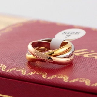 แหวนเหล็กไทเทเนียม ทองคํา 18K สีโรสโกลด์ สามสี สําหรับคู่รัก