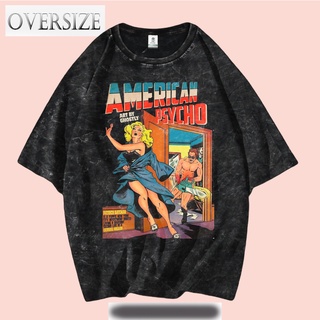 ROUND คอลูกเรือเสื้อยืด ขนาดใหญ่ พิมพ์ลาย America PSYCHO สไตล์วินเทจ-4XL