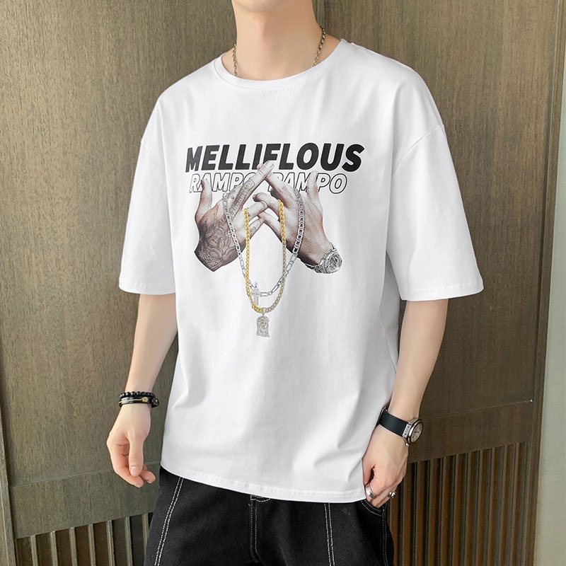 เสื้อยืดแขนสั้น-คอกลม-ทรงหลวม-สไตล์บอททอม-สําหรับผู้ชาย