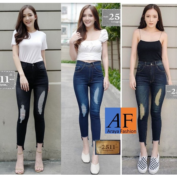 2511-jeans-by-araya-กางเกงยีนส์-ผญ-กางเกงยีนส์ผู้หญิง-ยีนส์เอวสูง-ผ้ายีนส์ยืด-no-98a