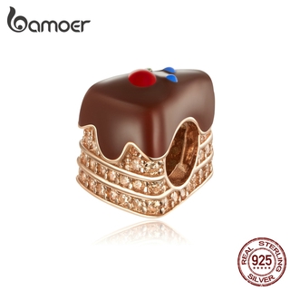 bamoer Authentic 925 Sterling Silver Chocolate Cake Metal Beads for Jewelry Making Silver Charm fit Original Bracelet BSC349