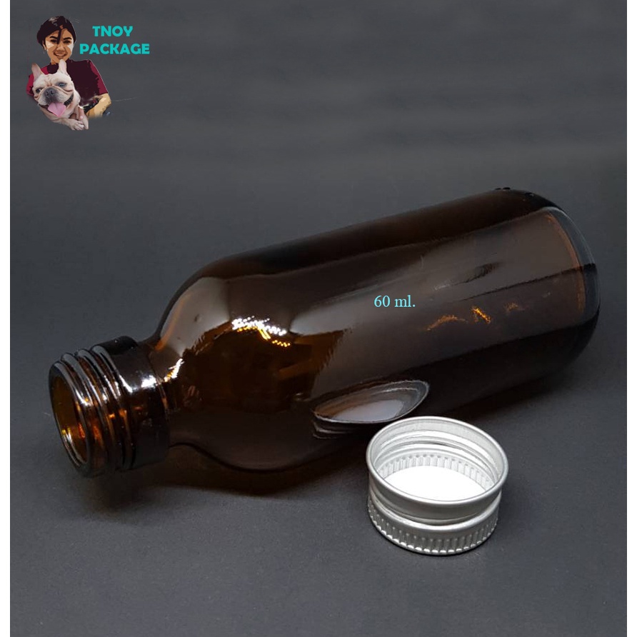 ขวด-60-มล-12ใบ-ขวดแก้ว-60ml-ขวดแก้วสีชา-ใส-60cc-ฝาโลหะเงิน-22mm