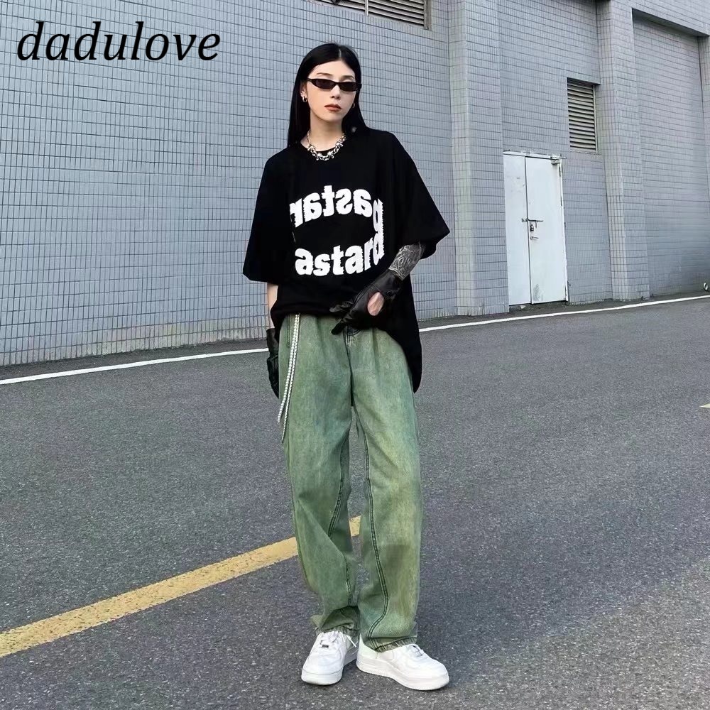 dadulove-2022-new-street-hip-hop-retro-washed-green-straight-jeans-wide-leg-pants-fashion-womens-clothing