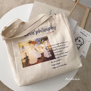 กระเป๋าผ้าใบ。 พิพิธภัณฑ์ฝรั่งเศส ~ Shelley Love Poetry Canvas Bag ~ ซอกเรียบง่ายออกแบบไหล่ช้อปปิ้งกระเป๋านักเรียนกระเป