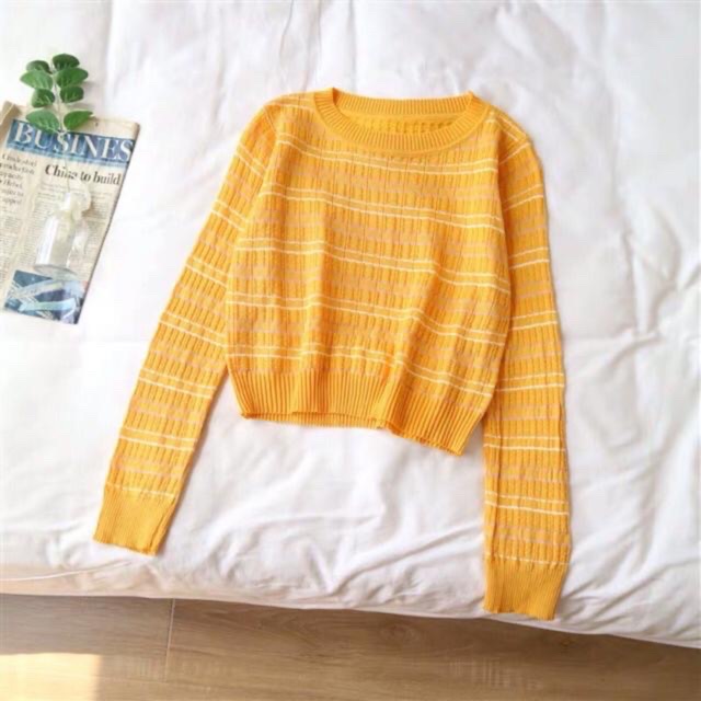 sweater-แบบบางผ้าknit-สีเหลือง