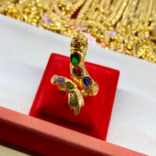 แหวนพญานาค พลอยนพเก้า อัญมณี ตัวเรือน หุ้มทองคำแท้ แหวนพระ แหวนเสริมดวง แหวนพญานาคราช แหวนโชคลาภ แหวนพลอย ทองไมครอน
